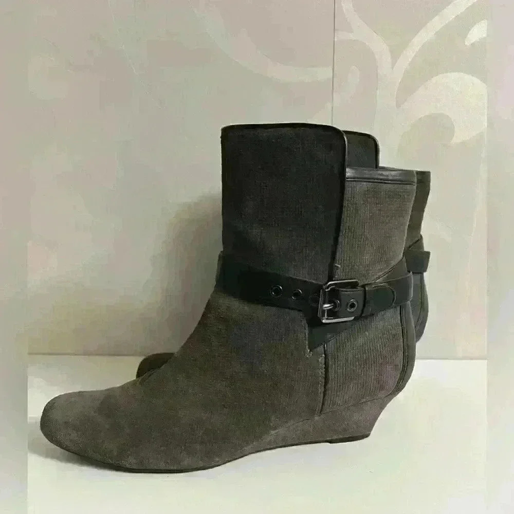 Rockport Alika Gray Suede Low Wedge Ankle Boots - Picture 2 of 7